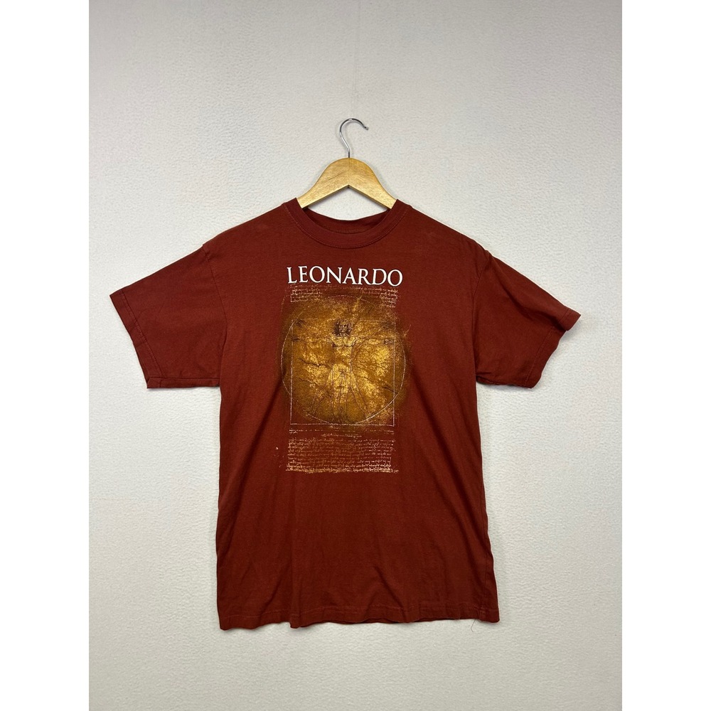 Art History Renaissance Zeus Mens Medium Rust Red Vitruvian Man Leonardo T-Shirt